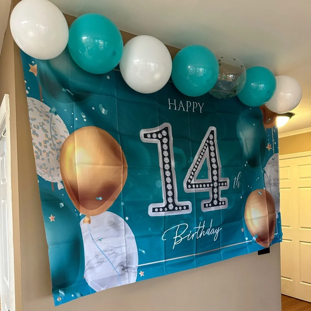 Happy 14th Birthday Banner and cake topper bundle